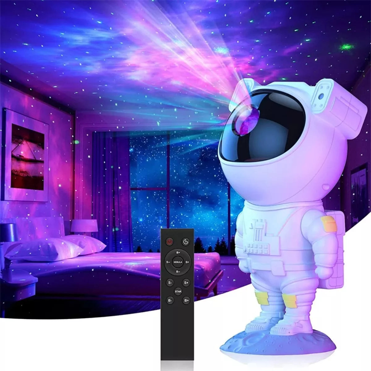 Luminária Astronauta GalaxyDream com Projeção de Galáxias e Controle Remoto