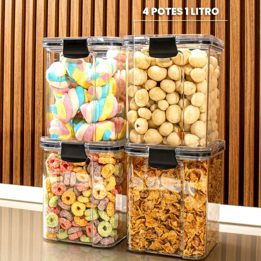 Kit de Potes Herméticos OrganizaPro com Vedação Total