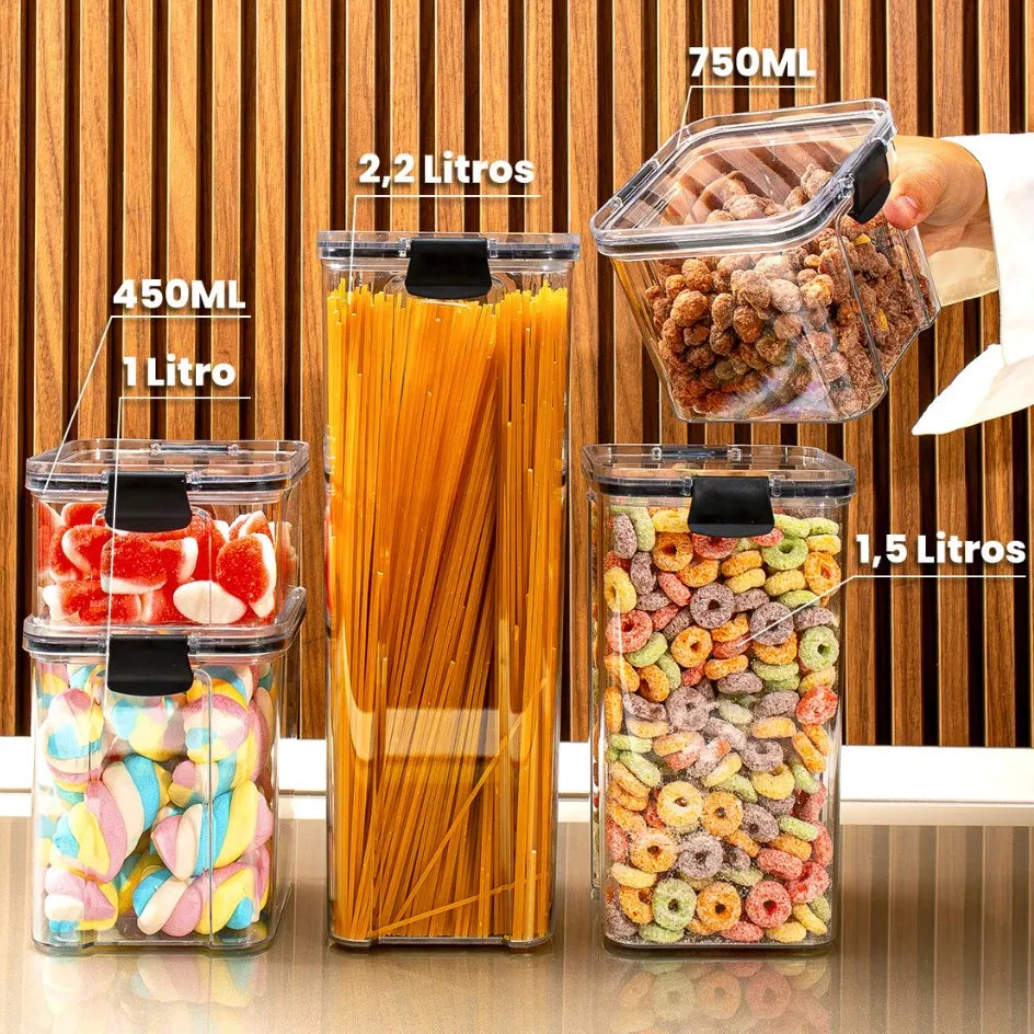 Kit de Potes Herméticos OrganizaPro com Vedação Total