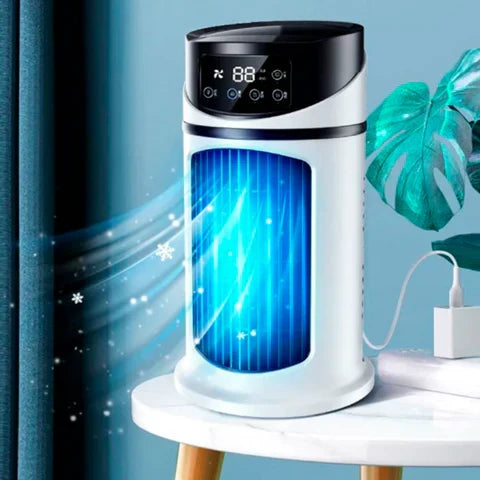 Mini Climatizador FreshAir com Umidificação, Ventilação e Luz LED Colorida