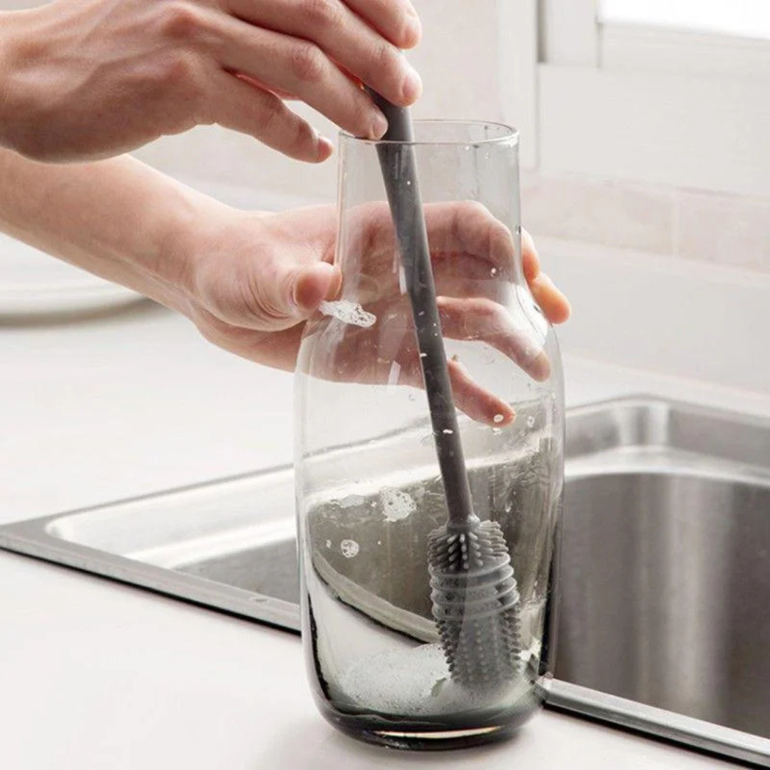 Escova de Silicone Multiuso FlexiClean com Cabo Longo para Limpeza Profunda - Kit com 3 Unidades