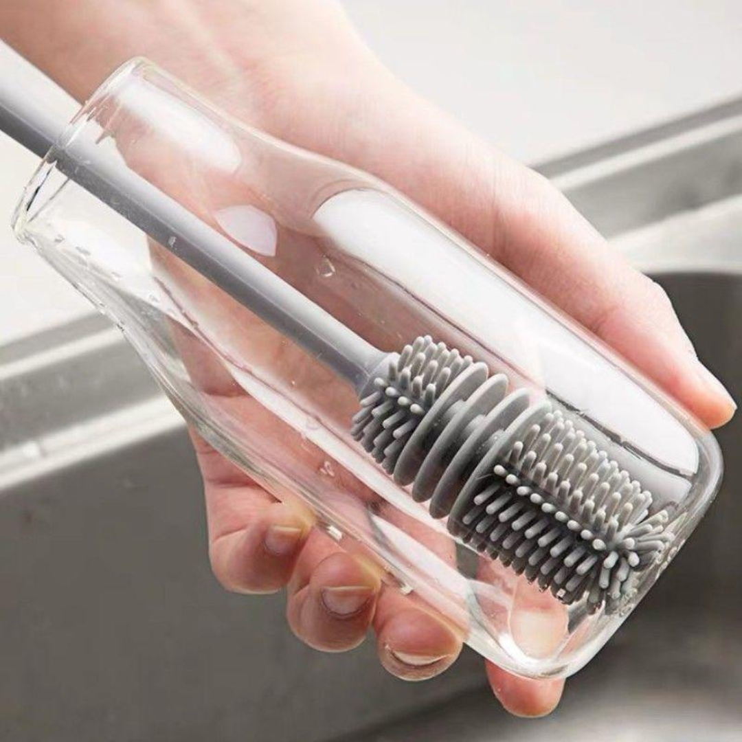 Escova de Silicone Multiuso FlexiClean com Cabo Longo para Limpeza Profunda - Kit com 3 Unidades