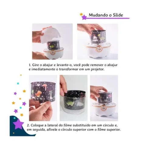 Luminária Infantil DreamLight Kids com Projeção Giratória