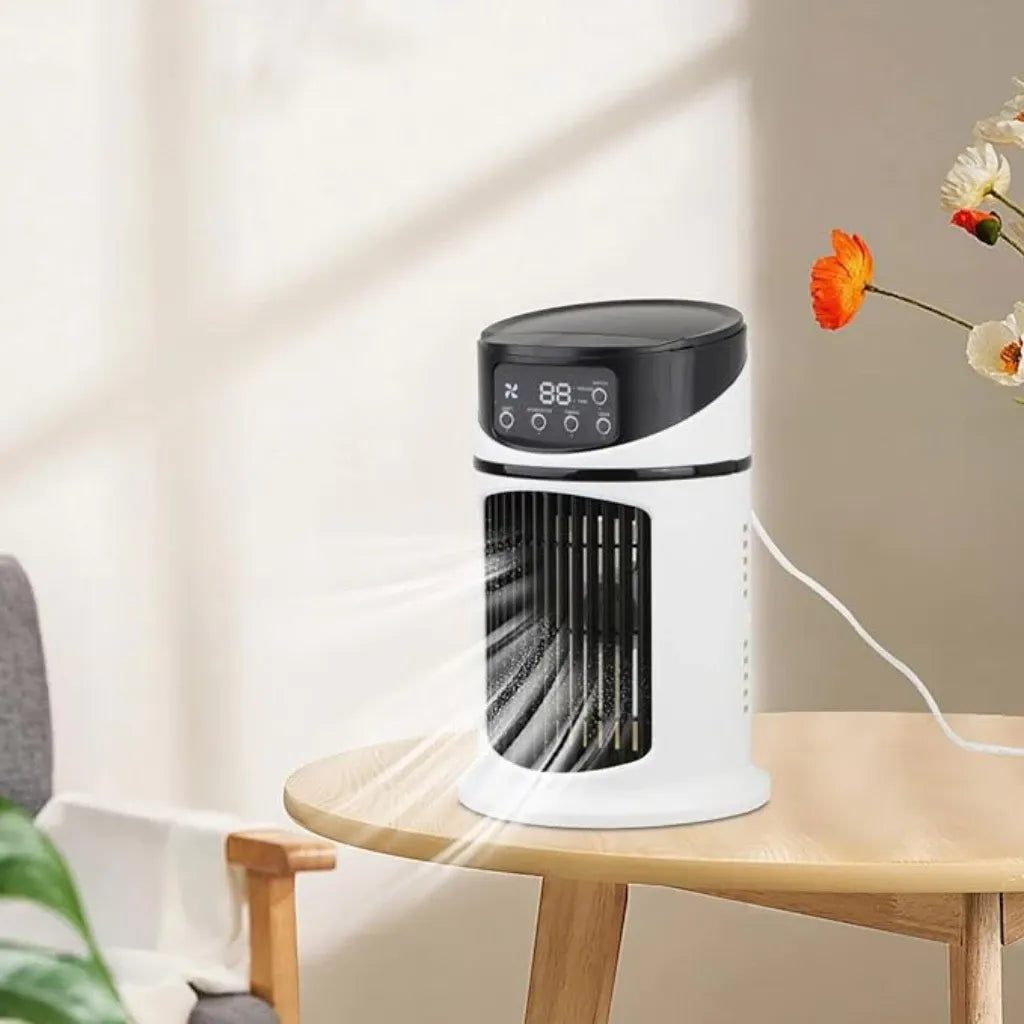 Mini Climatizador FreshAir com Umidificação, Ventilação e Luz LED Colorida