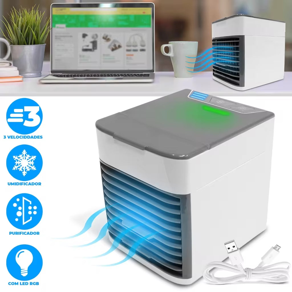 Climatizador Portátil BreezeAir com Umidificador, Purificador e Resfriamento a Gelo