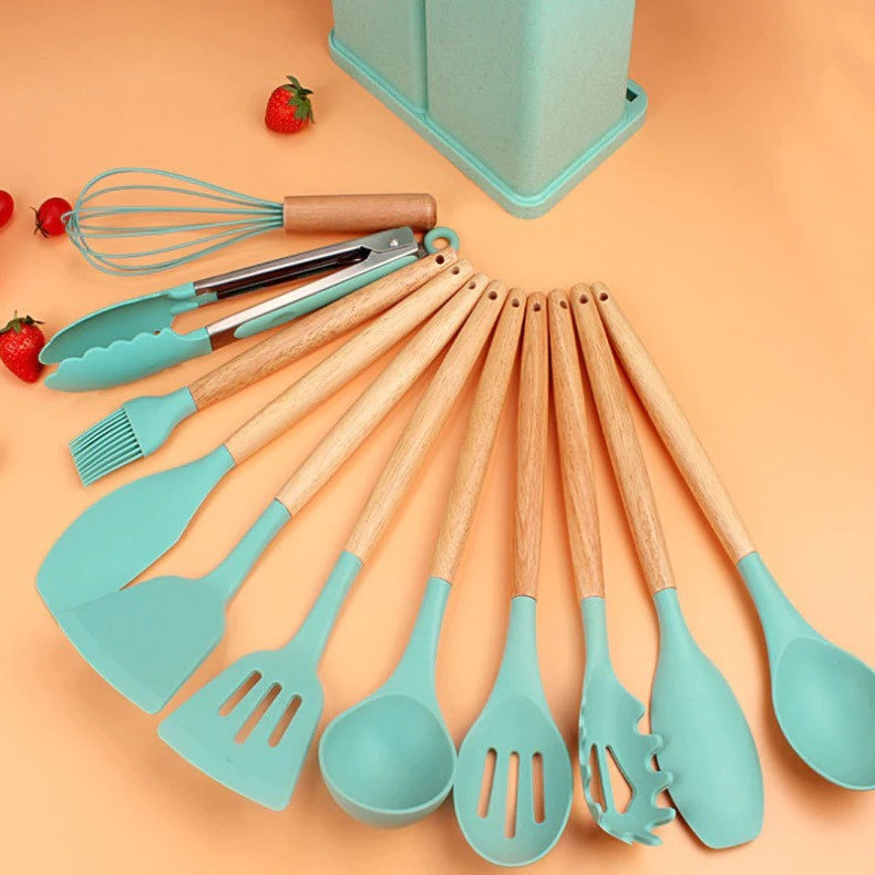 Kit de Utensílios SmartCook em Silicone com Cabo de Madeira – 19 Peças