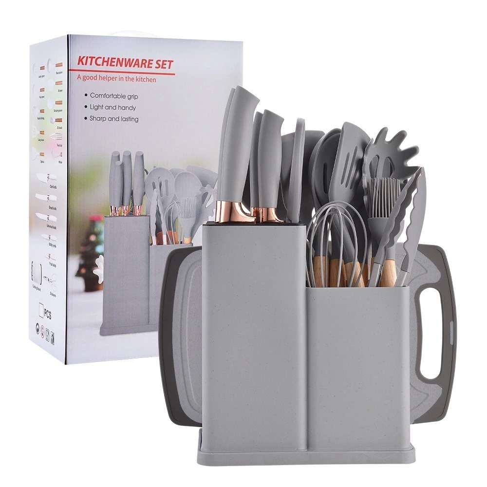 Kit de Utensílios SmartCook em Silicone com Cabo de Madeira – 19 Peças