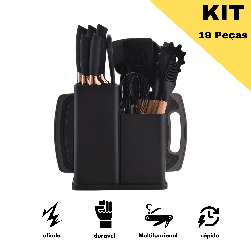 Kit de Utensílios SmartCook em Silicone com Cabo de Madeira – 19 Peças