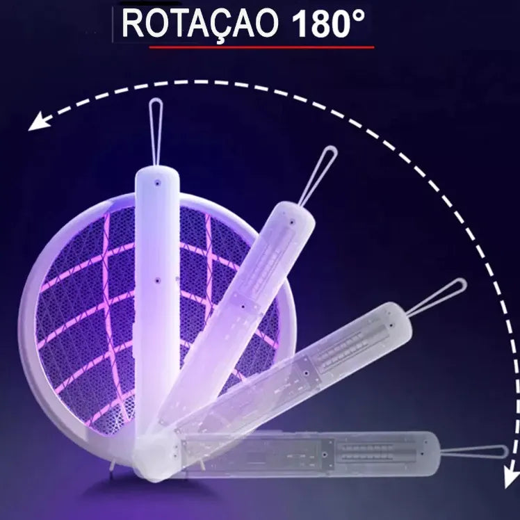 Raquete Elétrica PowerShock Recarregável com Luz Atrativa