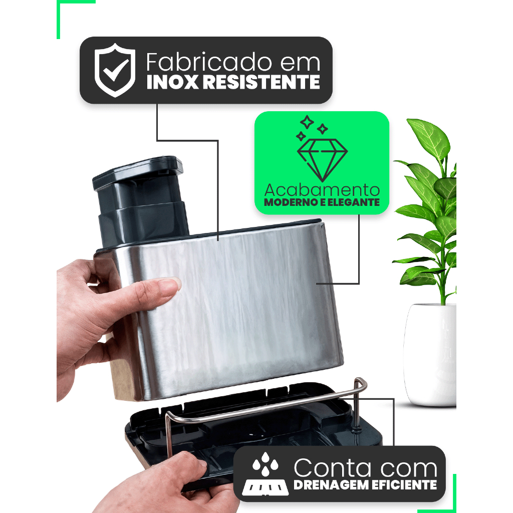 Dispenser de Detergente SmartSink com Organizador 3 em 1