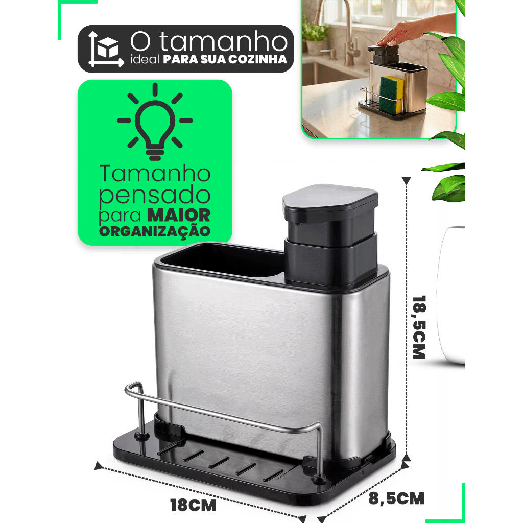 Dispenser de Detergente SmartSink com Organizador 3 em 1