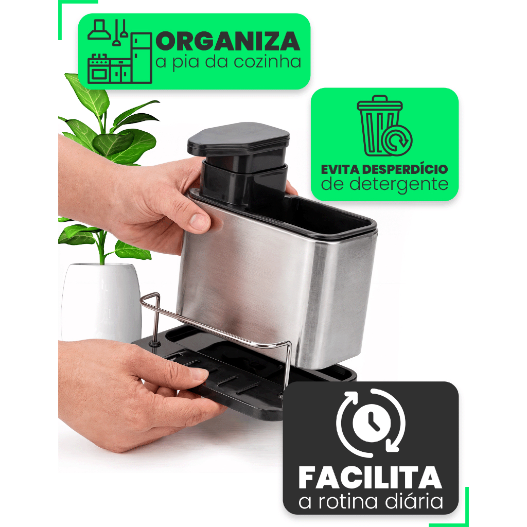Dispenser de Detergente SmartSink com Organizador 3 em 1