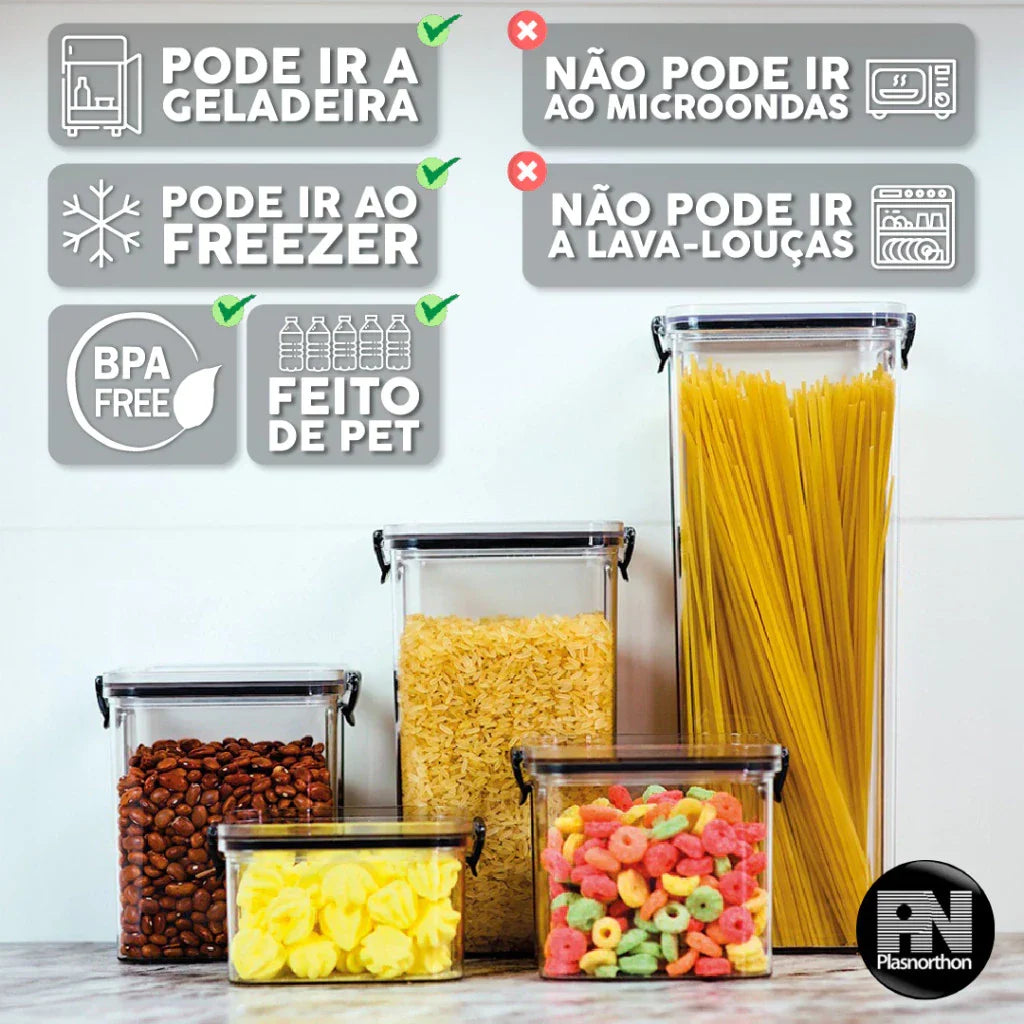 Kit de Potes Herméticos OrganizaPro com Vedação Total
