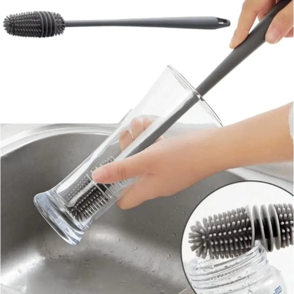 Escova de Silicone Multiuso FlexiClean com Cabo Longo para Limpeza Profunda - Kit com 3 Unidades