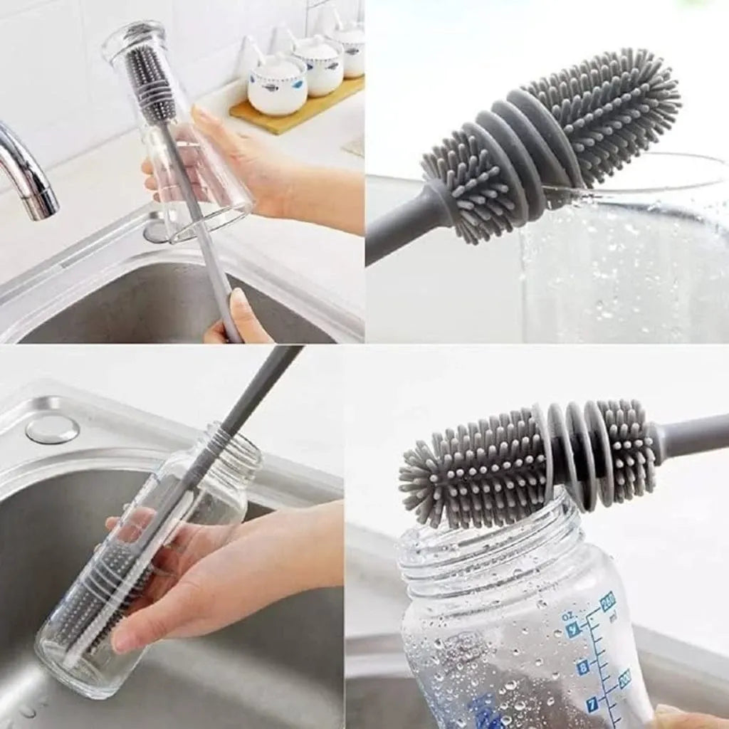 Escova de Silicone Multiuso FlexiClean com Cabo Longo para Limpeza Profunda - Kit com 3 Unidades