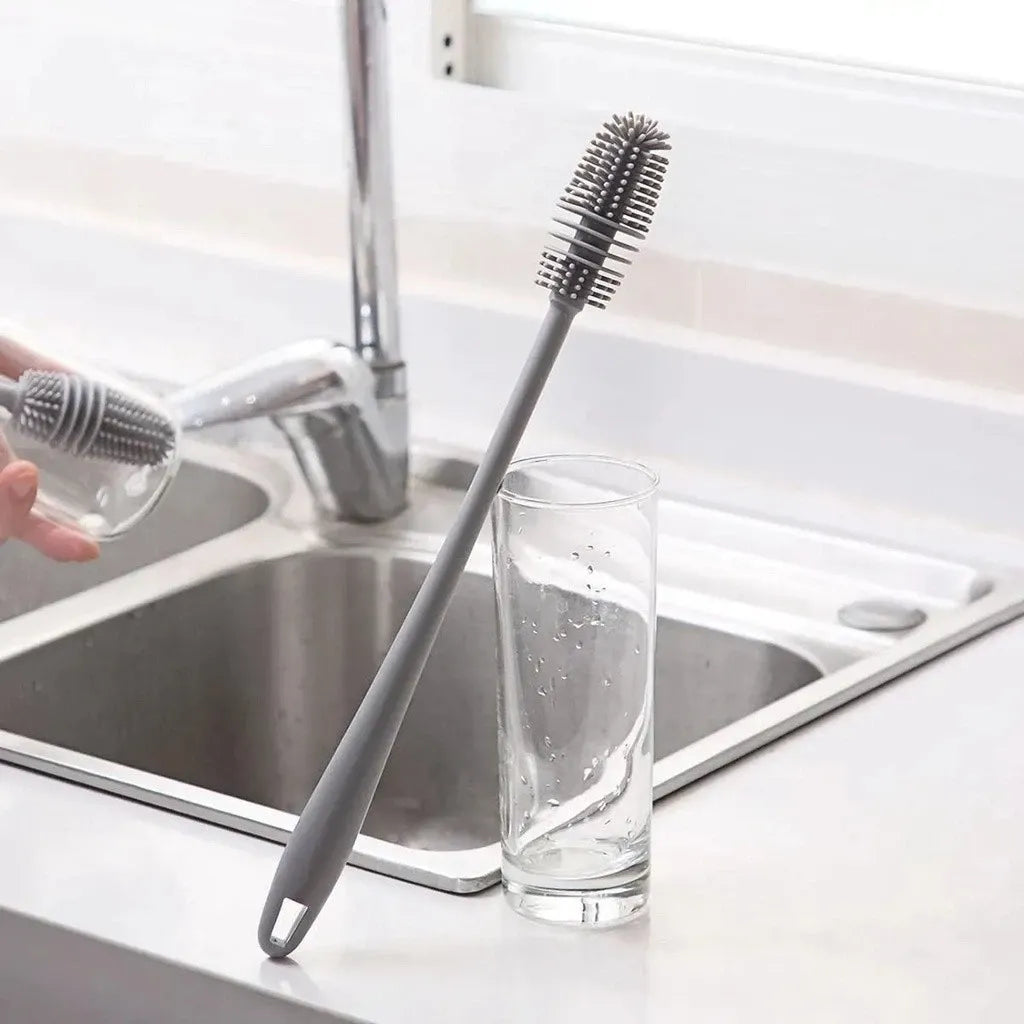 Escova de Silicone Multiuso FlexiClean com Cabo Longo para Limpeza Profunda - Kit com 3 Unidades